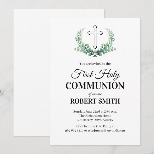 Convite Primeira comunhão da folha verde (Frente/Verso)