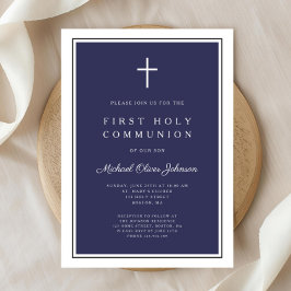 Convite Primeira Comunhão de Blue Cross Boy do Marinho Mod