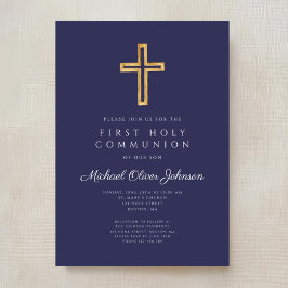 Convite Primeira Comunhão de Cristo Religioso marinho Azul