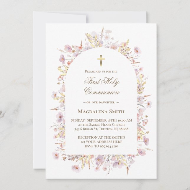 Convite primeira comunhão de flores silvestres (Frente)