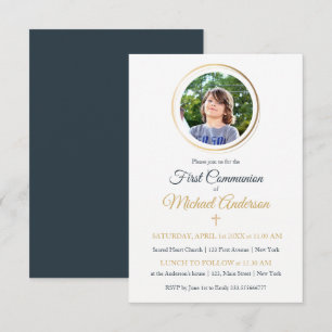 Convite Primeira Comunhão de Fotos Personalizadas Azul e 