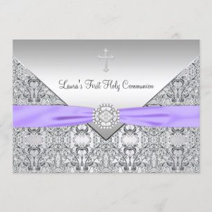 Convite Primeira Comunhão de Meninas com Renda Cruz Roxo
