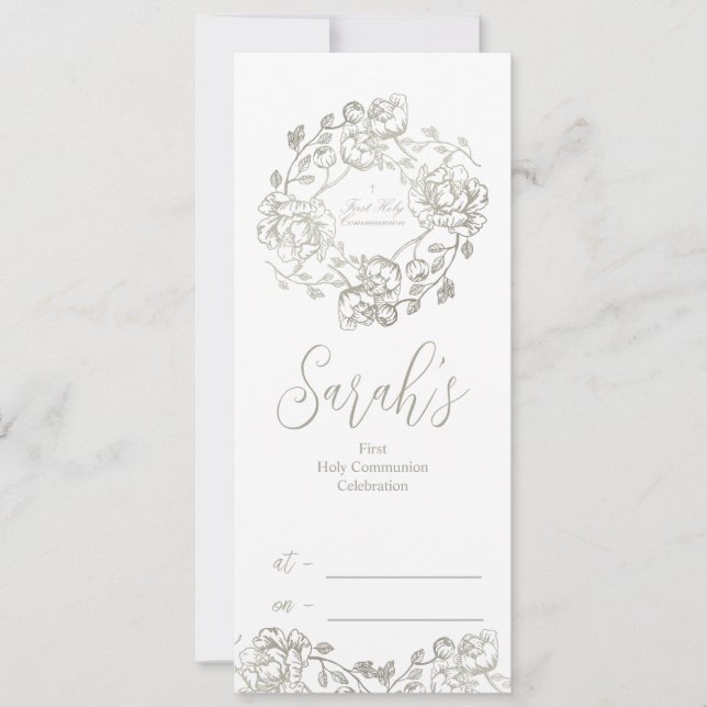 Convite Primeira Comunhão Dourada Floral (Frente)