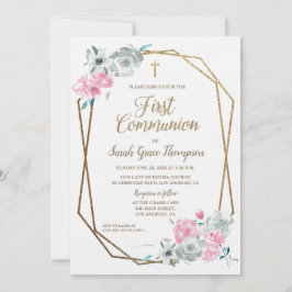 Convite Primeira Comunhão Elegante Modern Frame WaterColor