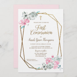 Convite Primeira Comunhão Elegante Modern Frame WaterColor