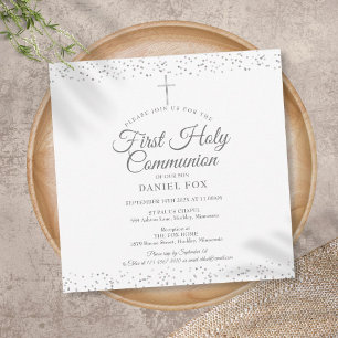 Convite Primeira Comunhão Elegante Prata Poeira de Estrela