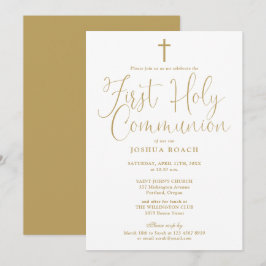 Convite Primeira Comunhão em Grafia Elegante em Dourado