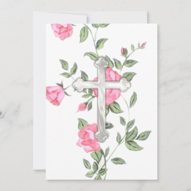 Convite Primeira Comunhão "Embossed" Cross (Frente)