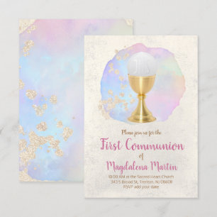 Convite primeira comunhão  FAUX folha de ouro e aquarela