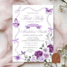 Primeira Comunhão Floral Borboleta Roxo Lilás