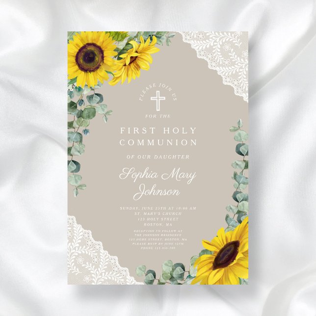 Convite Primeira Comunhão Floral Elegante (Elegant Floral First Communion Invitation)