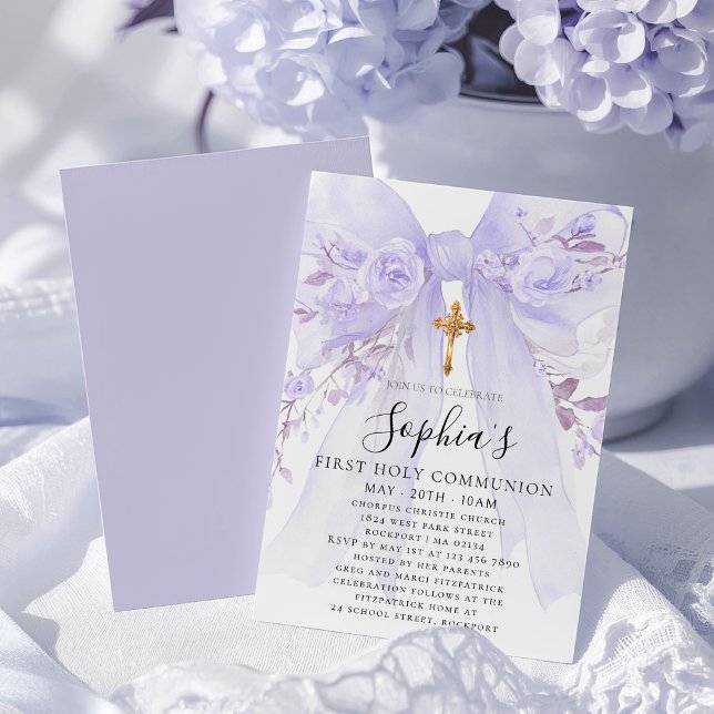 Convite Primeira Comunhão Menina Flor de Rosa Arco Roxo (Criador carregado)