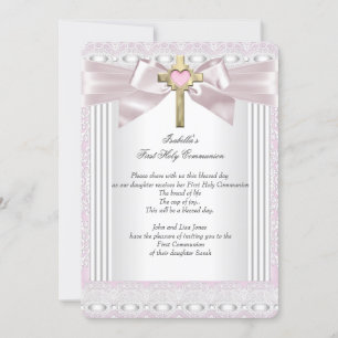Convite Primeira Comunhão Meninas Cruz Rosa com Renda 1º