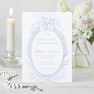 Convite Primeira Comunhão Menino Espírito Santo Azul Branc