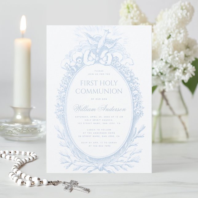 Convite Primeira Comunhão Menino Espírito Santo Azul Branc (Criador carregado)