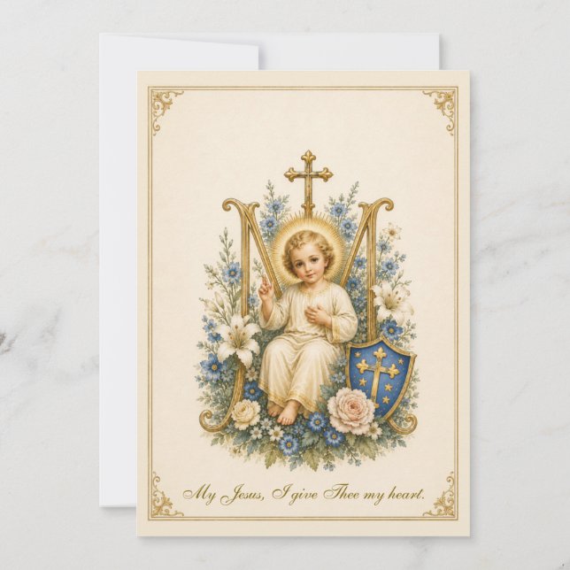 Convite Primeira Comunhão Menino Jesus Floral  (Verso)
