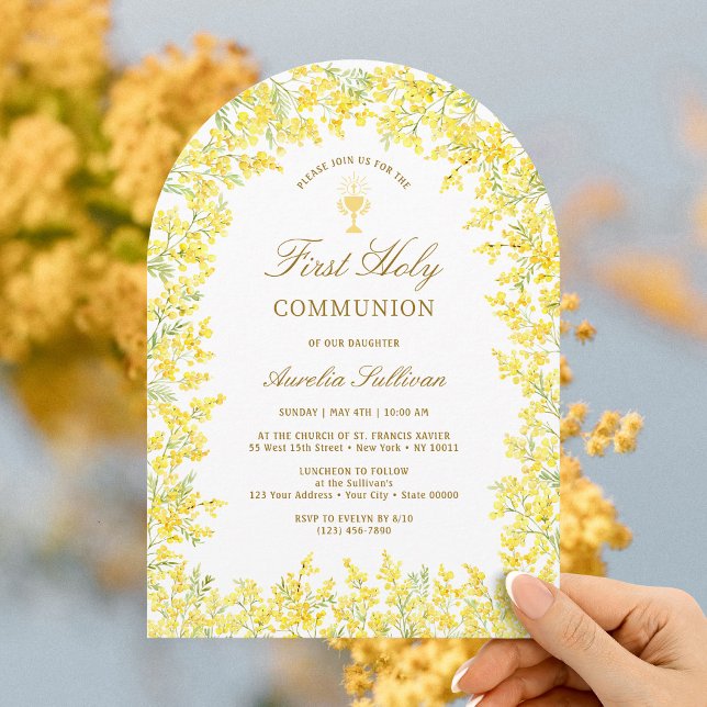 Convite Primeira Comunhão Mimosa Arch (Criador carregado)