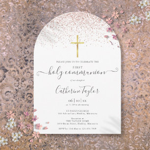 Convite Primeira Comunhão Moderna com Glitter em Dourado R