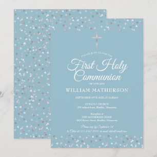 Convite Primeira Comunhão Moderna Corações de Prata