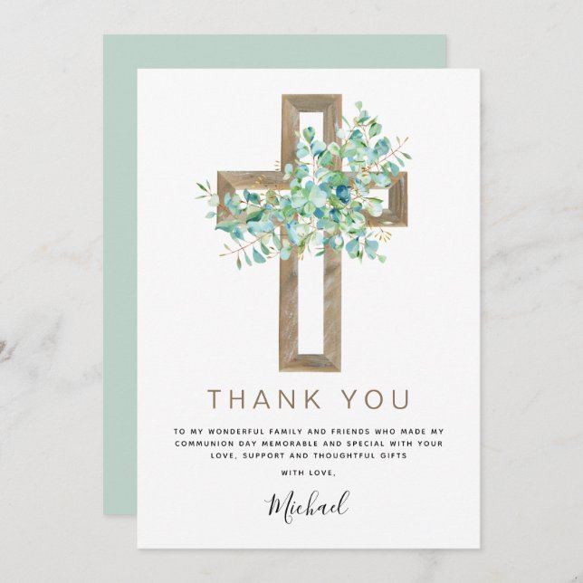 Convite Primeira Comunhão Obrigado Sábio Eucalyptus (Frente/Verso)