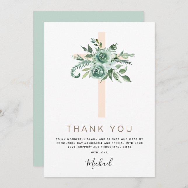 Convite Primeira Comunhão Obrigado Sábio Eucalyptus (Frente/Verso)