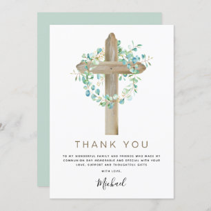 Convite Primeira Comunhão Obrigado Sage Eucalyptus Inv