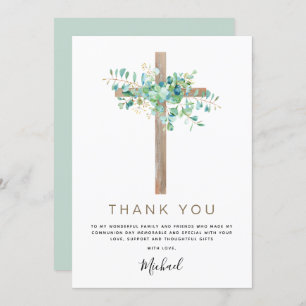 Convite Primeira Comunhão Obrigado Sage Eucalyptus Inv