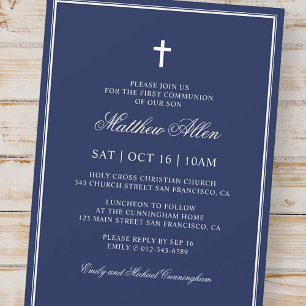 Convite Primeira Comunhão Para Ele   Cruz clássica elegant