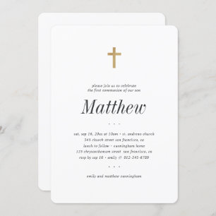 Convite Primeira Comunhão Para Ele, Mínima Cruz Dourada Fa