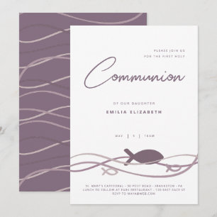 Convite Primeira Comunhão - Peixe Ichthys Roxo Moderno
