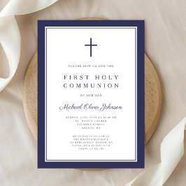 Convite Primeira Comunhão Religiosa Menino Azul-Marinho Mo