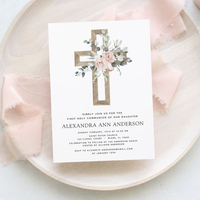 Convite Primeira Comunhão Sagrada, Rosa Rosa Greenerado (Criador carregado)