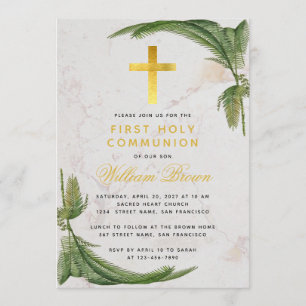 Convite Primeira Comunhão Samambaia Vegetação Cruz Dourada