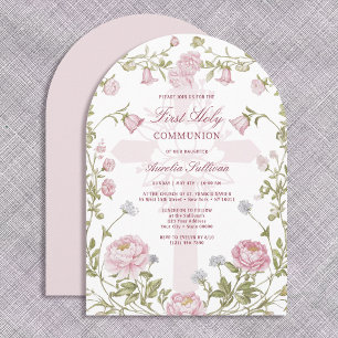 Convite Primeira Comunhão Santa Cruz Quadro Floral Rosa