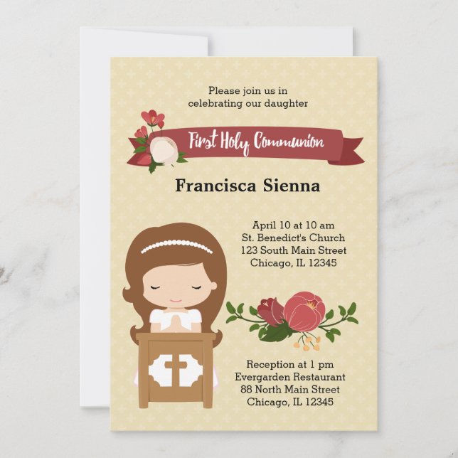Convite Primeira Comunhão Santa * escolha a cor do fundo (Frente)