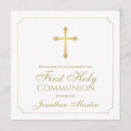 Convite Primeira Comunhão Simples Dourado Cross Boy Christ