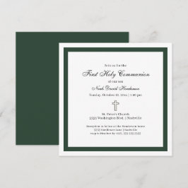 Convite Primeira Comunhão Simples Esmeralda Verde Branco