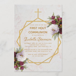 Convite Primeira Comunidade Dourada Cruzada Cruzada Marble