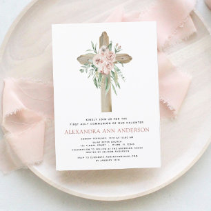 Convite Primeira Comunidade Sagrada Rosa Greenery Inv