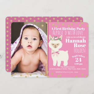 Convite Primeira Festa de aniversário Alpaca do Bebê com f