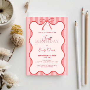 Convite Primeira Festa de aniversário da borda traseira Wh