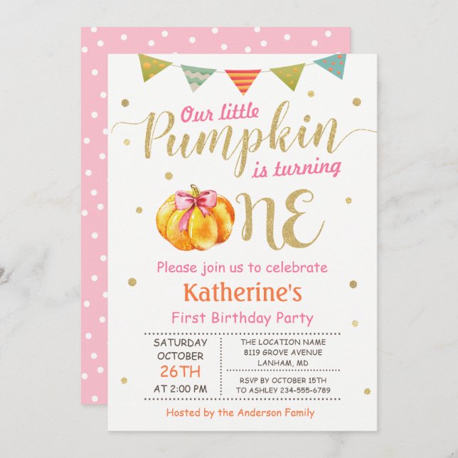 Convite Primeira Festa de aniversário da Menina de Abóbora (Frente/Verso)