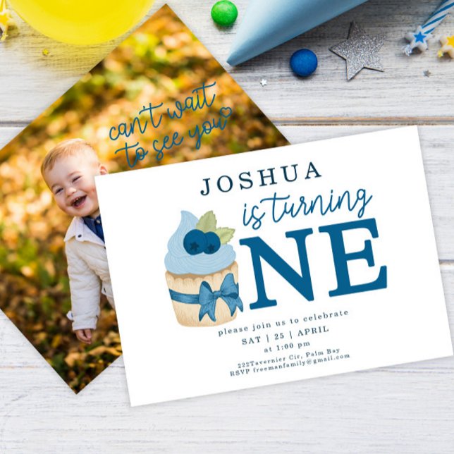 Convite Primeira Festa de aniversário de Cupcake de mirtil (Criador carregado)