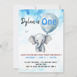 Convite Primeira festa de aniversário de Elefante Azul