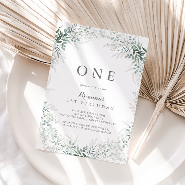 Convite Primeira Festa de aniversário de Eucalipto Verde M (Criador carregado)