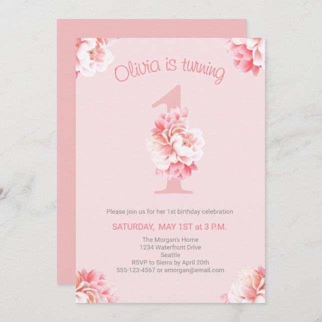 Convite Primeira Festa de aniversário de uma garota corajo (Frente/Verso)