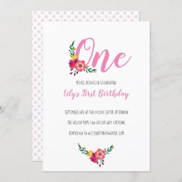 Convite Primeira Festa de aniversário de uma menina Floral