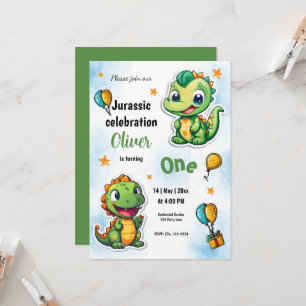 Convite Primeira Festa de aniversário do Cartoon Dinossaur