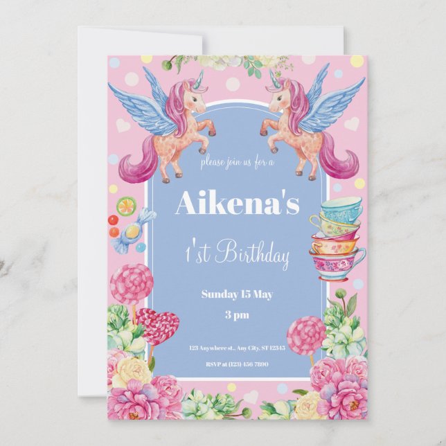 Convite Primeira festa de aniversário do Magical Unicorn (Frente)