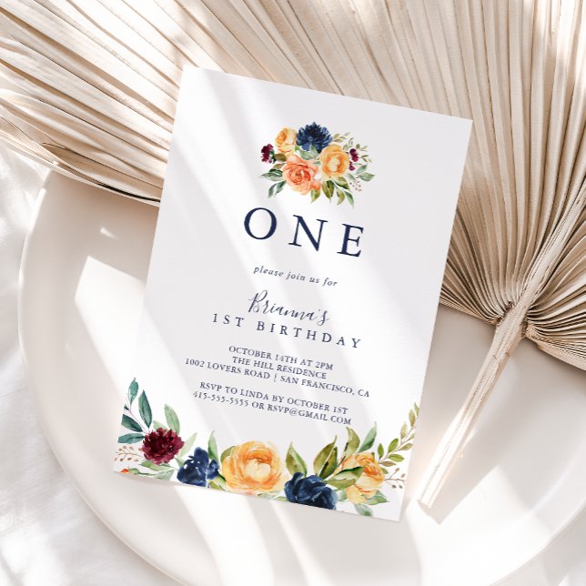 Convite Primeira Festa de aniversário Floral Elegante Mult (Criador carregado)